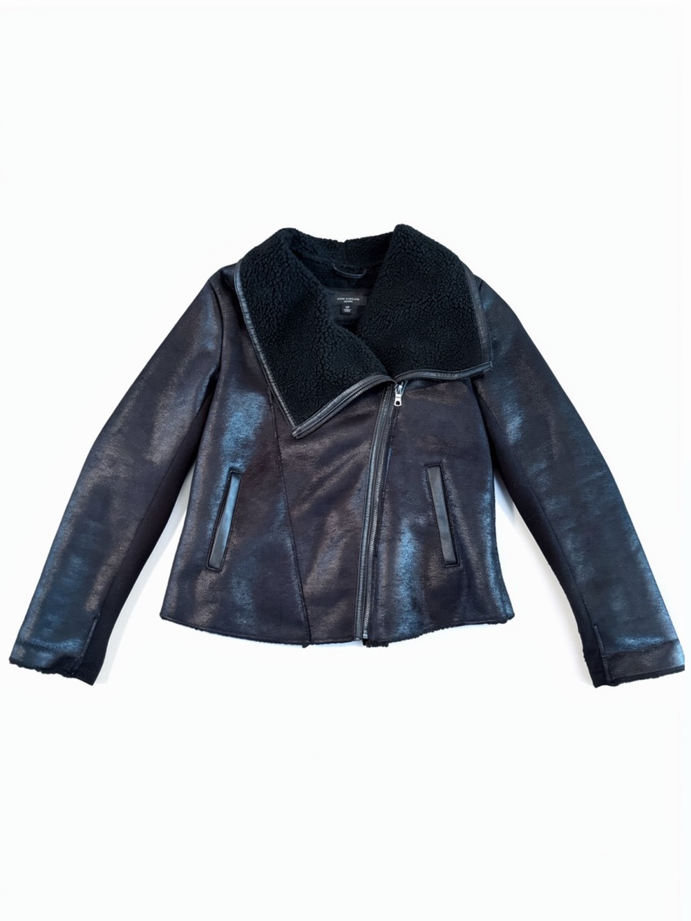 Ann Taylor Petite Black Faux Shearling Moto Jacket size small